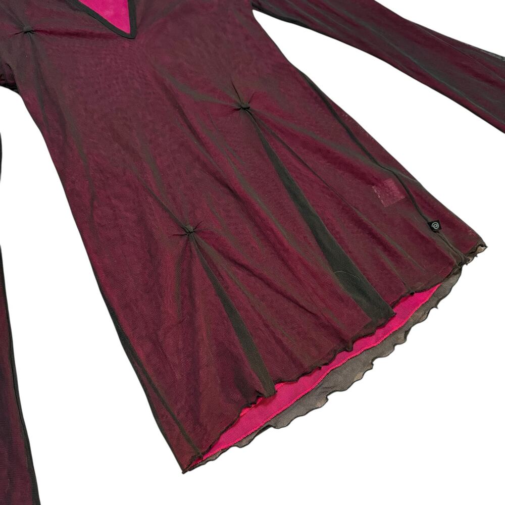 Cop Copine Layered Mesh Top Color Shift Black Pink Lettuce Edge Y2K Size 1 Small - Picture 6 of 14
